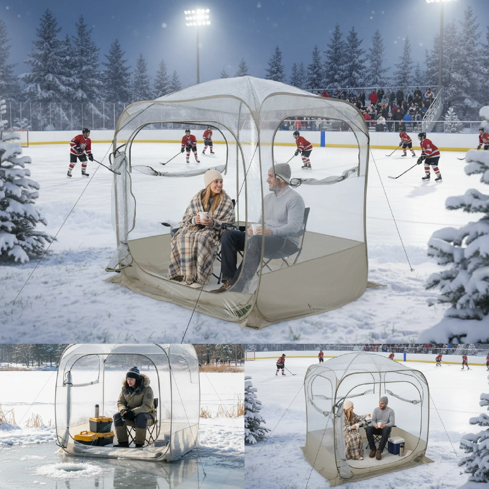 Clear View Pop Up Spectator Tent Spacious Arch for Watching Ice Hockey Game Winter Camping
