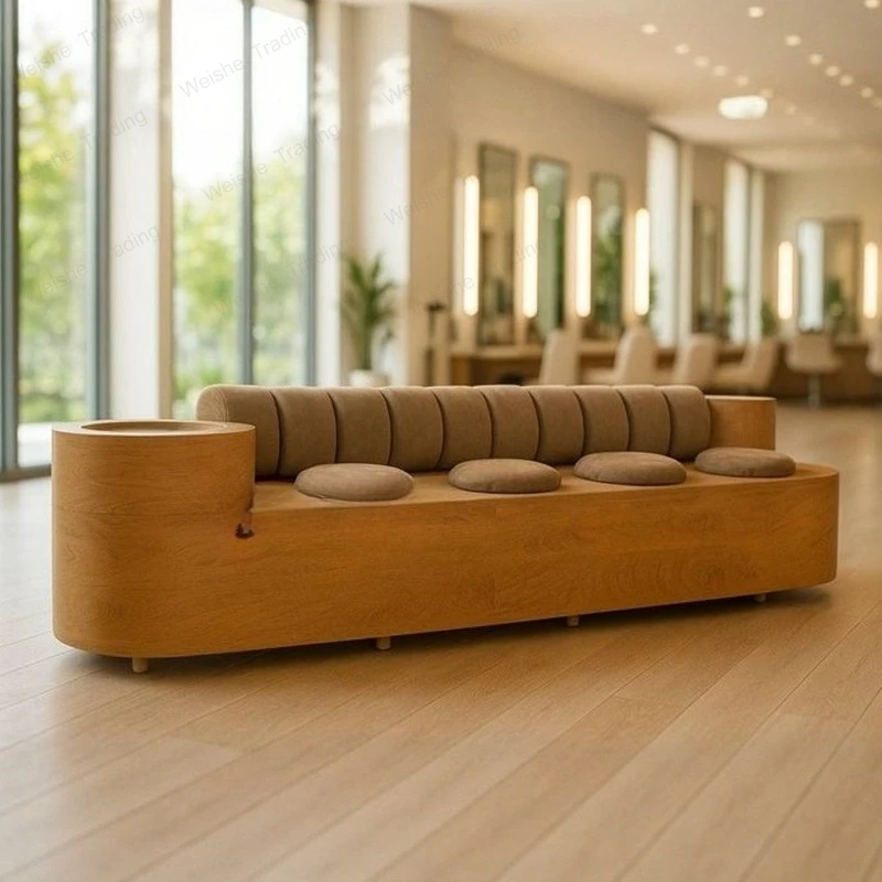 Nordic designer seated fabric sofa Hotel lobby Beauty salon Reception area Solid wood edge several-type card seat sofa