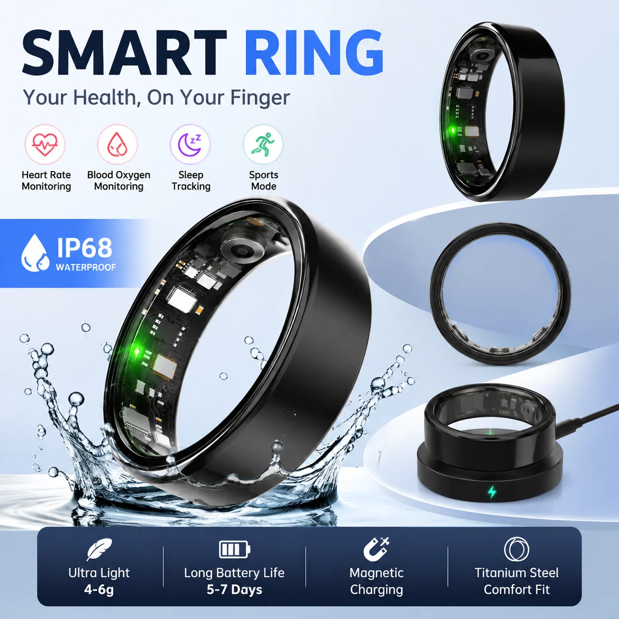 Health Monitors - Slimme Ring Gezondheidstracker Fitnessmonitor Slaapmonitor Hartslag