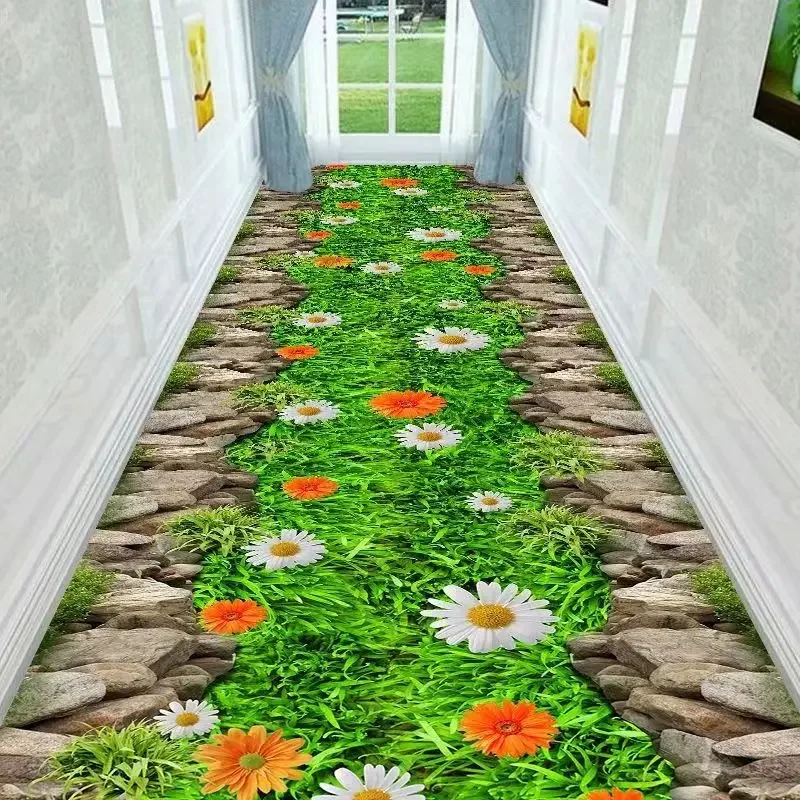 3D Carpet Grass Stroll Path Bridge Corridor Hallway Bedroom Rug Flower Living Room Area Rug Washable Kitchen Mat Indoor Doormat