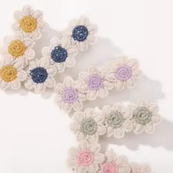 2” Cute Crochet Sun Flower Hair Clips for Kids Girls Hairpins Baby Girls Tripe Floral Barrettes Kid Hair Accessories Children