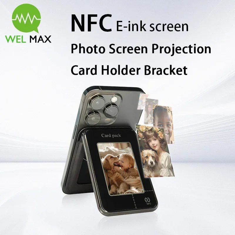 Smart NFC E-ink Screen Magnetic Card Bag For iphone 16 15 14 13 12 11 Pro Max Samsung DIY Photo Memo Mobile phone holder shell