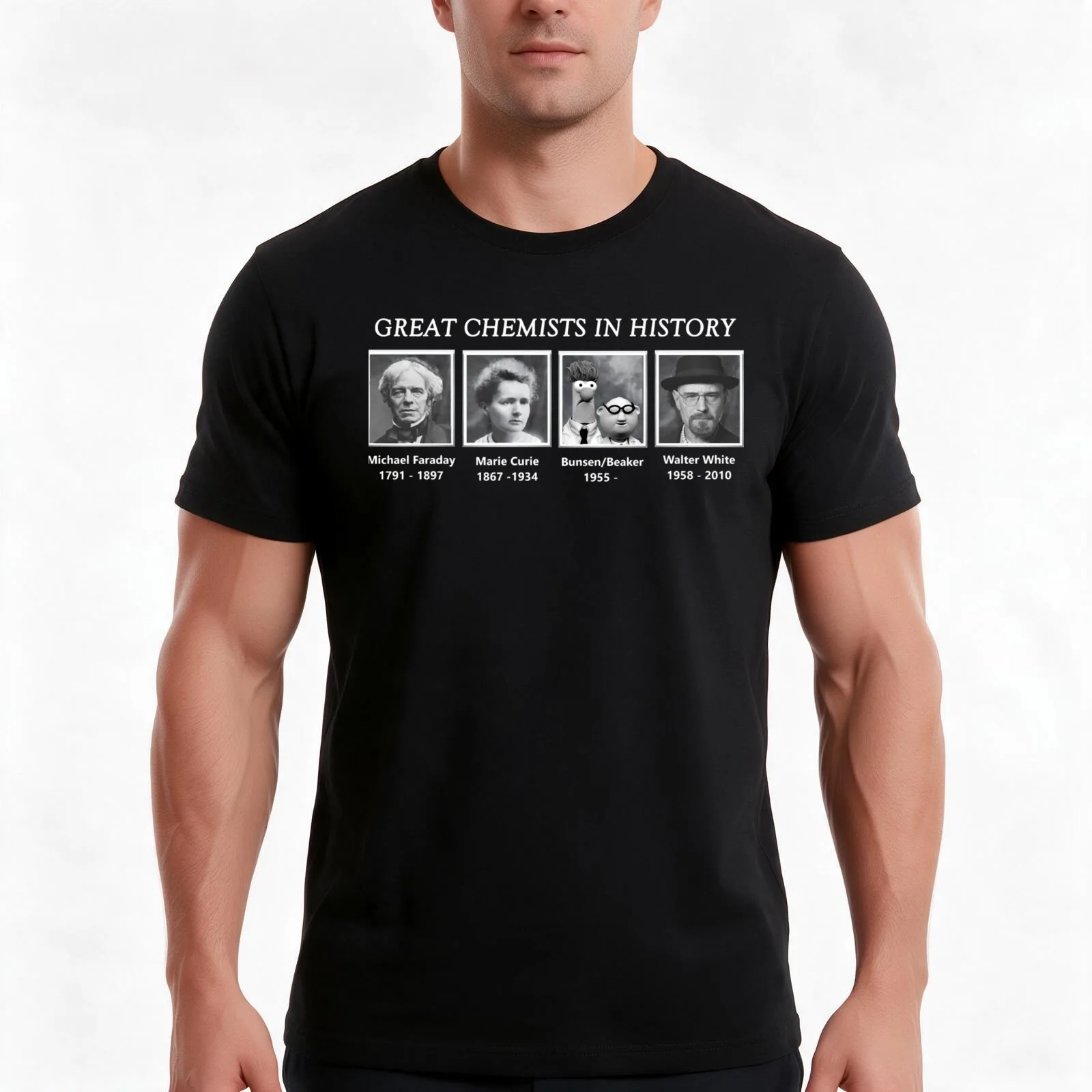 Great Chemists In History T-Shirt, Summer Casual Cotton Tee, Oversized Streetwear Tops, Vintage Graphic Print, Unisex Men Women