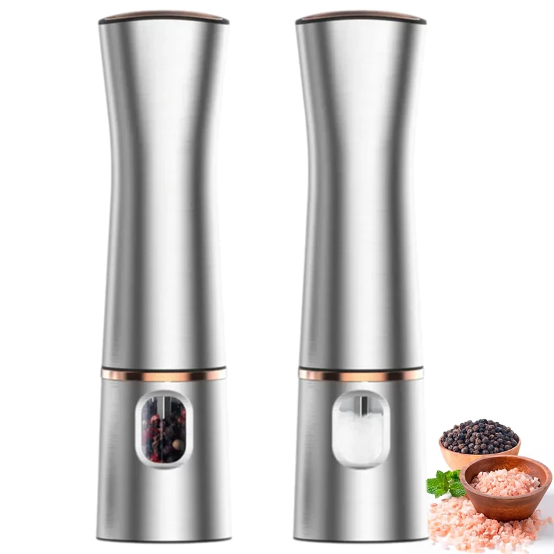 

2pcs Stainless Steel Pepper Grinder Battery Powered Electric Pepper And Salt Grinders Adjustable Coarseness Spices Pepper Mills