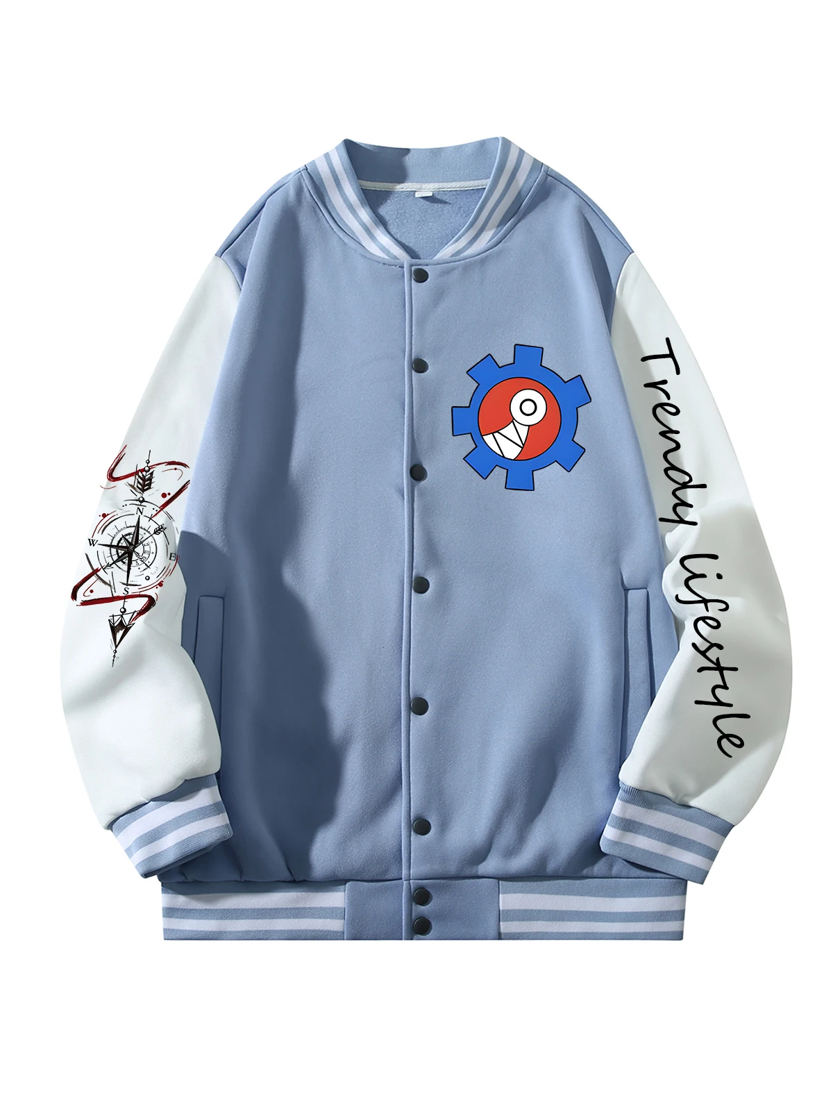 

Black Blue Green Double-Sided Print Jacket Loose Oversized XS-XXL Unisex Baseball Jacket Streetwear Coat Warm Fleece Soft Jacket