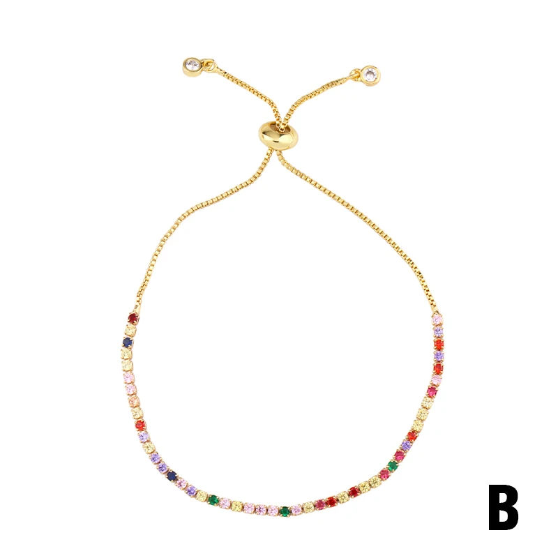 FLOLA Fashion Rainbow Eye Bracelet Crystal CZ Tennis Bracelets for Women Girls Gold Plated Jewelry pulsera ojo turco brtb53