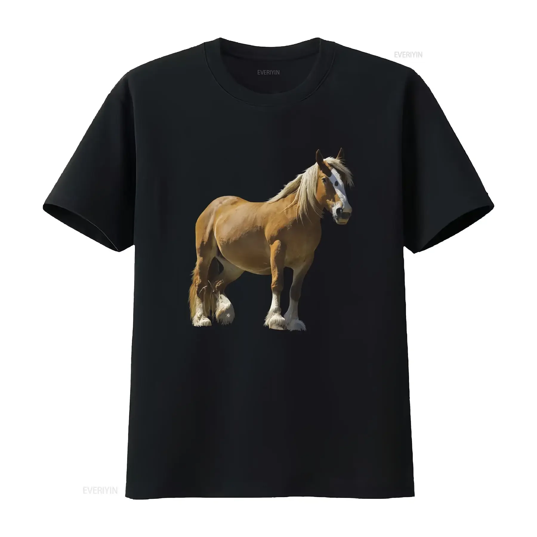 Camiseta de caballo de borrador belga, vintage, lavada, transpirable, Unisex, ligeramente cómoda, ropa de calle elegante, ropa de diseñador