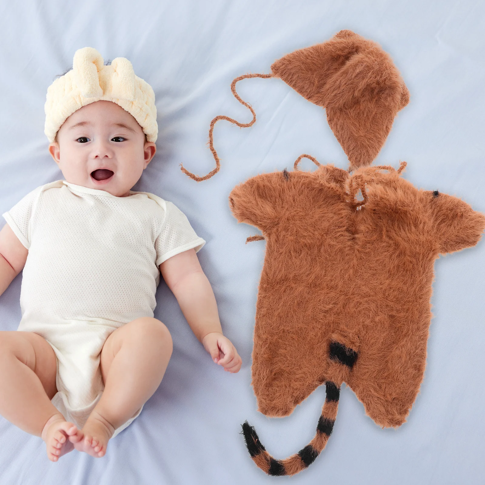 

1Set Newborn Photography Outfit Crochet Tiger Romper Animal Costume Knitted Baby Hat Photo Shoot Halloween Prop