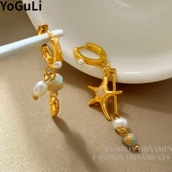 Fashion Jewelry 2023 Trend New Gold Color Circle Bead Star Asymmetrical Dangle Earrings For Girl Women Gift Fine Accesories