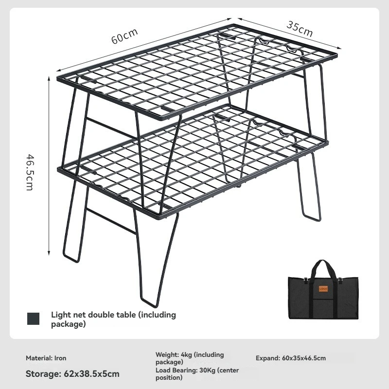 CAMPINGMOON T-235-2T 2Layers Portable Folding Iron Storage Table Lightweight Multi-Functional Outdoor Picnic Camping Table