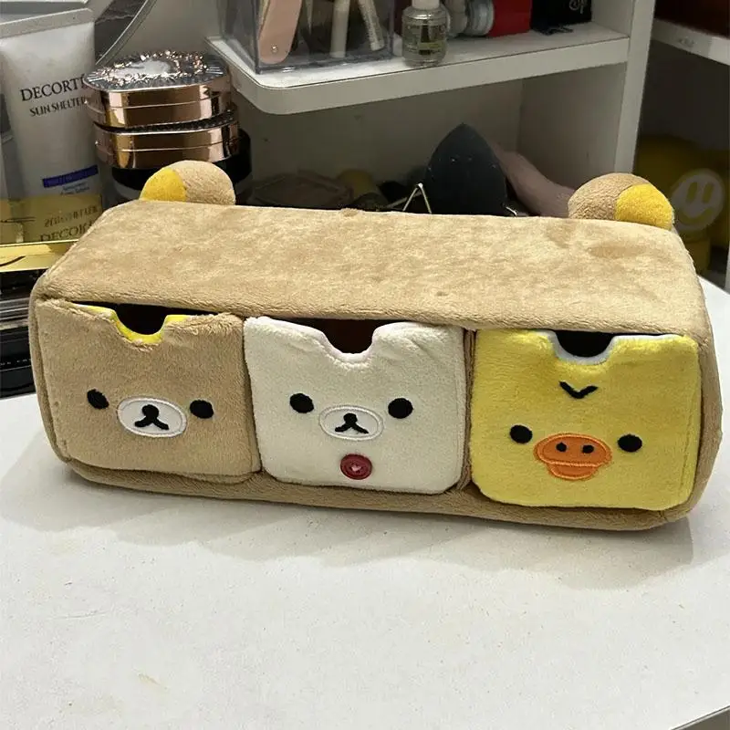 2024 Kawaii Rilakkuma Plush Storage Box Jewelry Compartment Storage Box Cute Desktop Ornaments Cartoon Anime Girl Birthday Gift