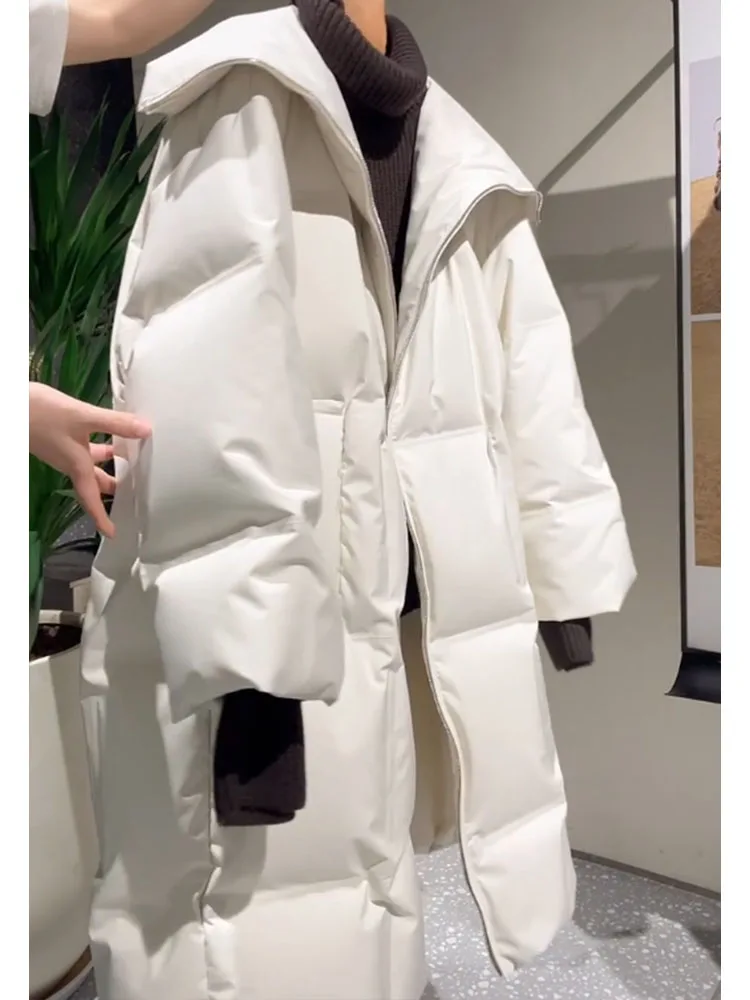 Ele Long Puffer Jaet Damen Faionable White Fluffy Oberbekleidung Thi Wintermantel Ci Casual Sle Du Down Fill