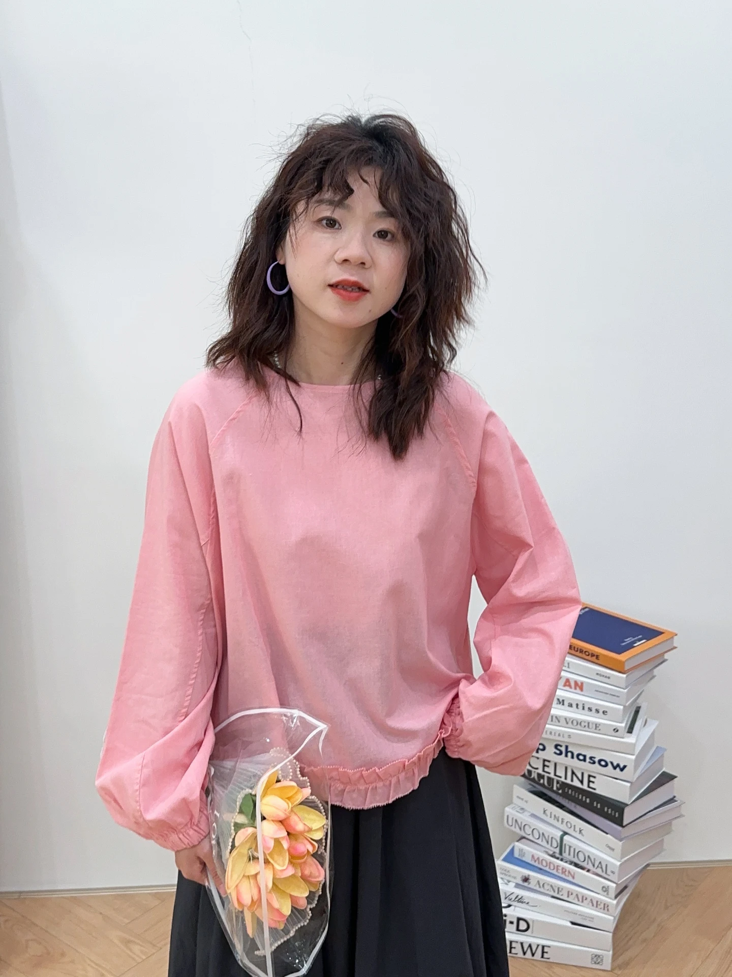

Loose Fit Korean Style Shirt Long Sleeve round Neck Pure Color Breathable Comfortable Women's Summer Fashion Scorpion in Bott...