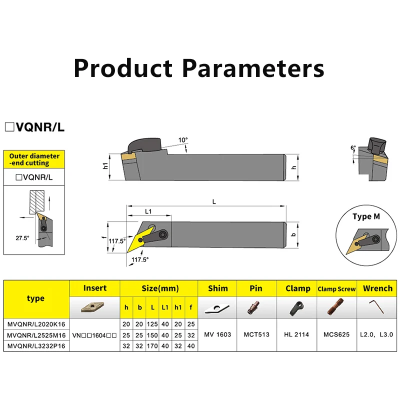 MVQNL1616 MVQNR2020 MVQNR2525 MVQNL3232 External Turning Tool MVQNR MVQNL Lathe Bar Turning Holder CNC Cutting Tool Cutter Bar