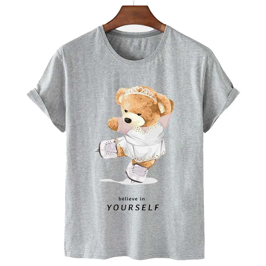 100% Cotton Princess Bear T Shirts Summer 2022 T Shirts Women Short Sleeve O Neck T Shirts Unisex Plus Oversized Women T Shirts