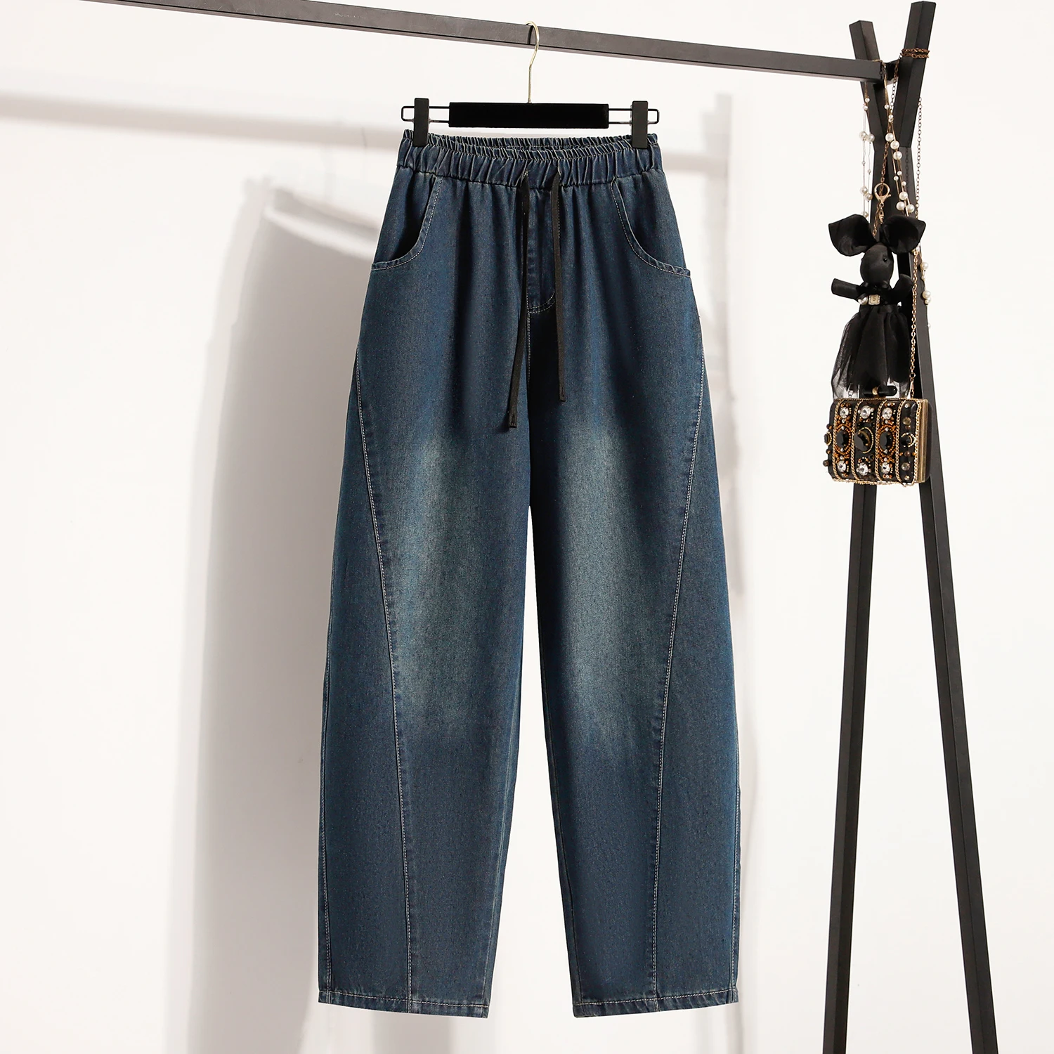 

Loose High Waist Wide Leg Jeans Women's Spring 2025 New Sle Harlan Pants Casual Blue Denim Fabric Thinming Banana Pants