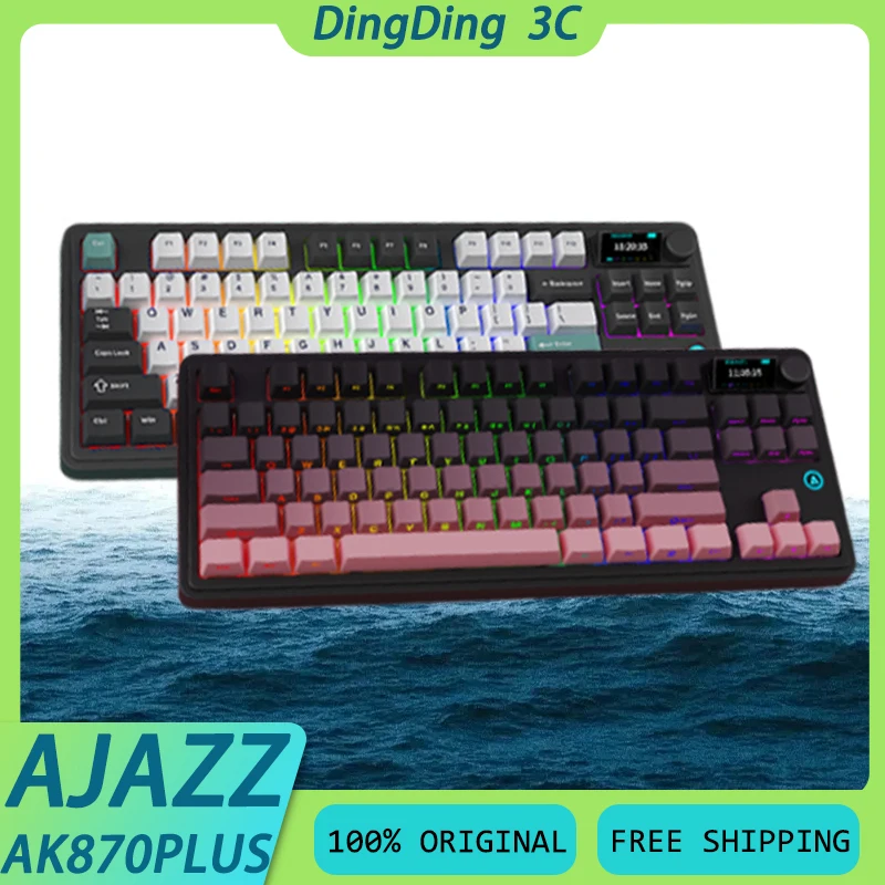 AJAZZ AK870 PLUS Wireless Mechanical Keyboard With TFT Screen 3Mode Hot Swap Gasket RGB Long Endurance Custom Gaming Keyboard