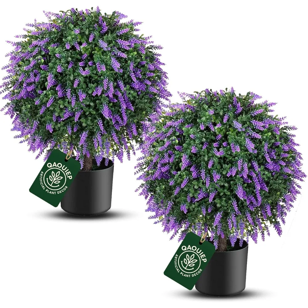 

24 Artificial Lavender Trees (2 Packs) - Realistic UV Resistant Artificial Plants with Natural Wooden Trunks