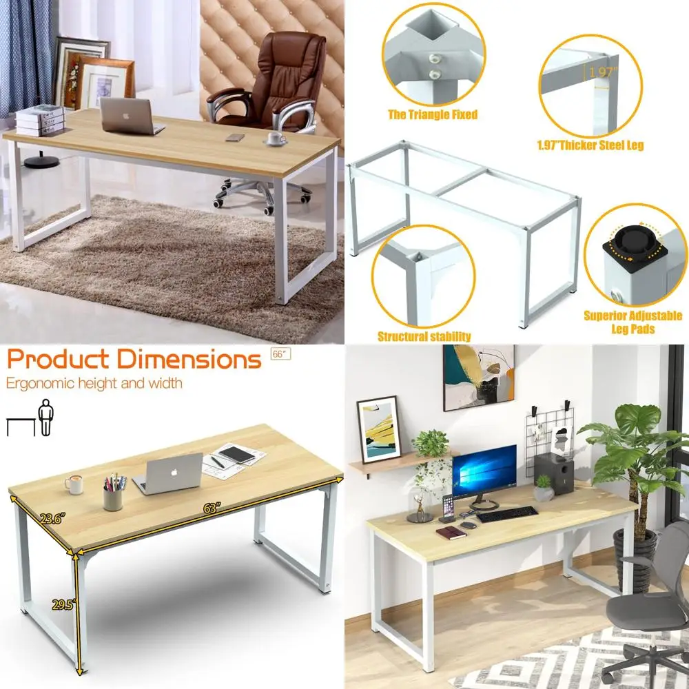 

Large Home Office Desk by NSdirect 63 - Sturdy Wide Workstation with 1 Inch Thick Tabletop for Writing, Gaming, and Home Work PC