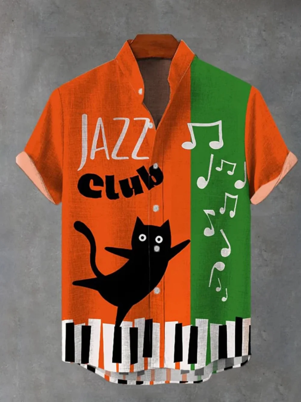 

Мужская модная льняная рубашка с воротником-стойкой и короткими рукавами на пуговицах, повседневная музыка с животным принтом, быстрая доставка