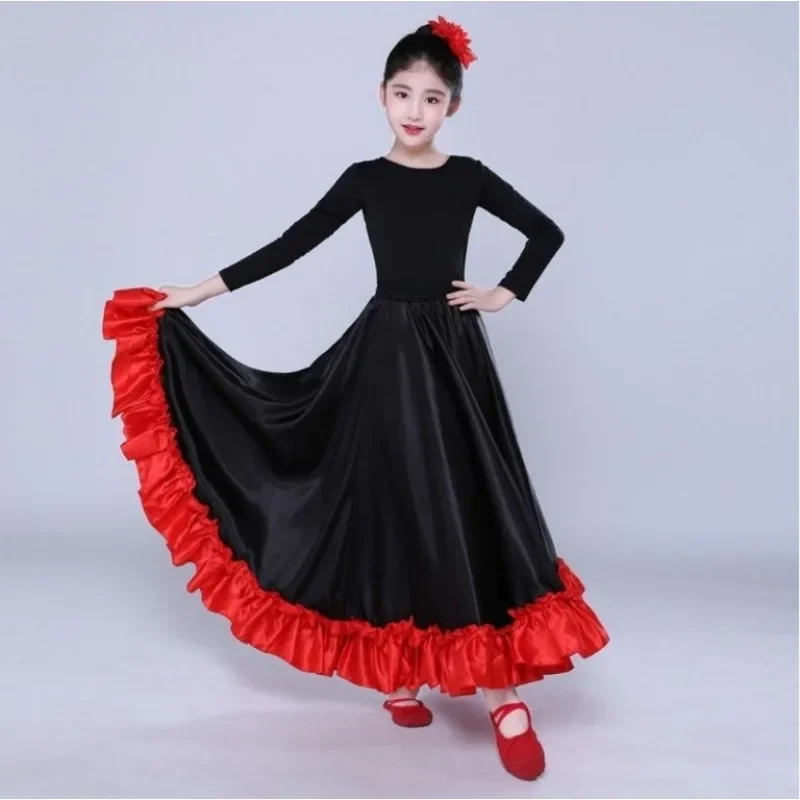Kids Meisjes Spaanse Paso Doble Matado Rok Flamenco Latin Dance Stage Performance Kostuum Grote Schommel Verstoorde Zoom Rok Dancewear