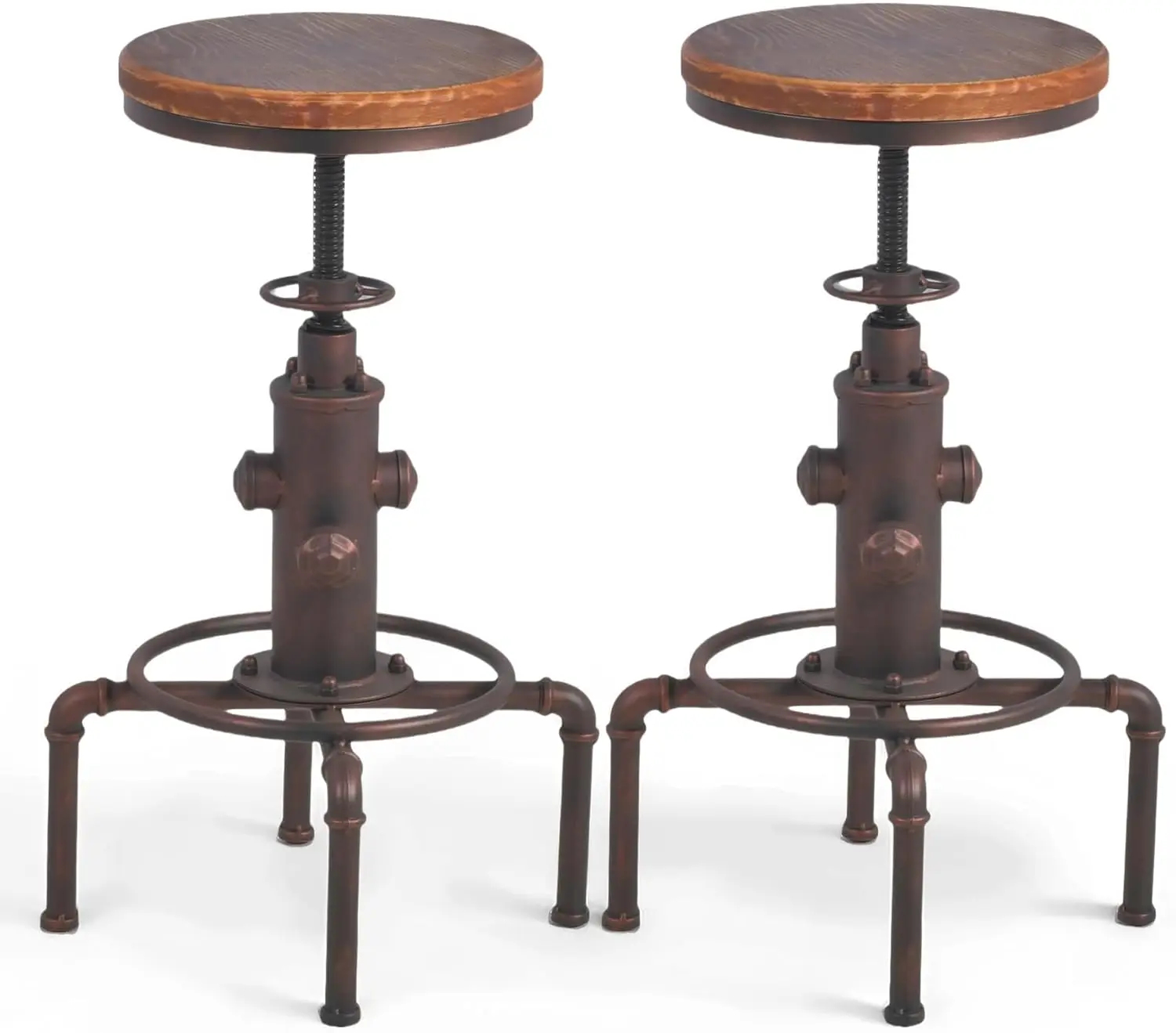 

Винтажный промышленный барный стул, набор из 2 шт., сиденье из массива дерева с дизайном пожарного гидранта, регулируемая высота для кафе, дома