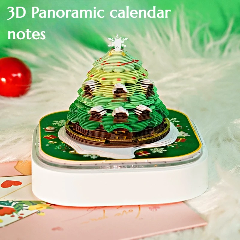 

2026 Calendar Note Paper-cut Cultural and Creative Gift 3D Stereoscopic Christmas Tree House Paper-cut Model Home Decorations