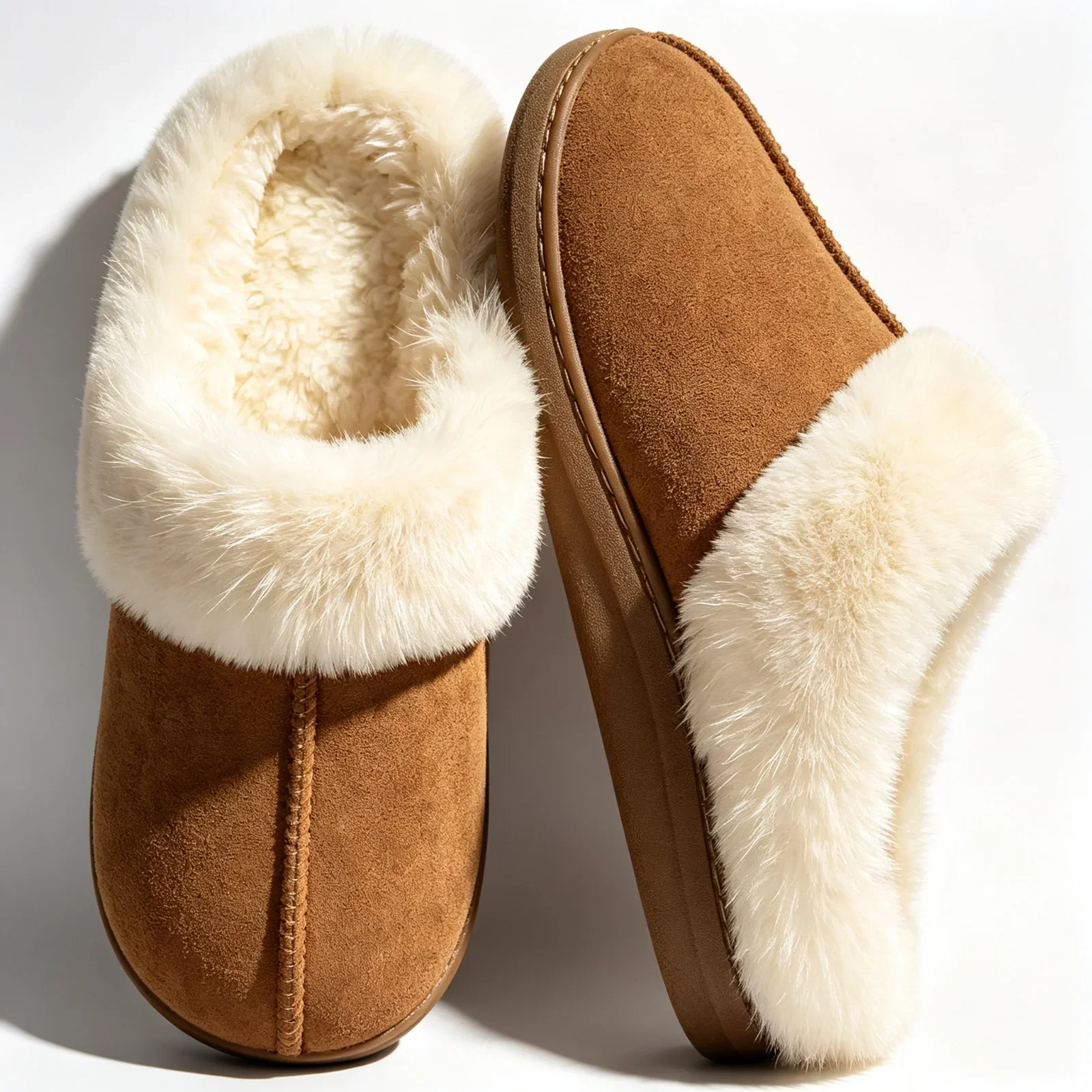 Women's winter fluff house slippers soft artificial fur memory foam indoor non-slip warm comfortable cotton shoes