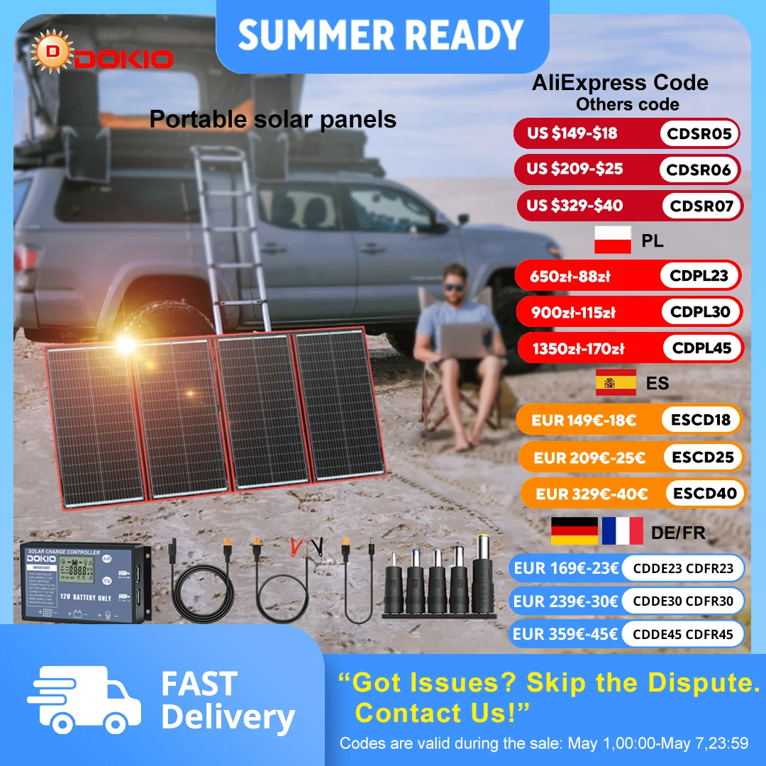 Panneau solaire pliable portable Dokio 300 W 18 V avec contrôleur 12 V adapté aux voyages de camping en famille