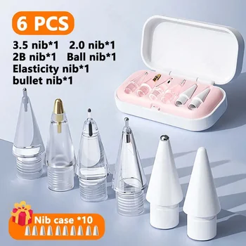 أطراف أقلام بديلة لقلم Apple Pencil 1/2/3th Apple Pencil Pro 4/6 قطعة 2B مناقير ناعمة لأجهزة iPad Pro Pencil 1/2/3 Stylus Fine Nib