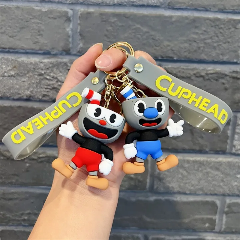 Cartoon Anime Game Cuphead Bag Pendant Pvc Keychain Men Car Key Ring Key Chain Phone Ornament Fashion Jewelry Kids Birthday Gift