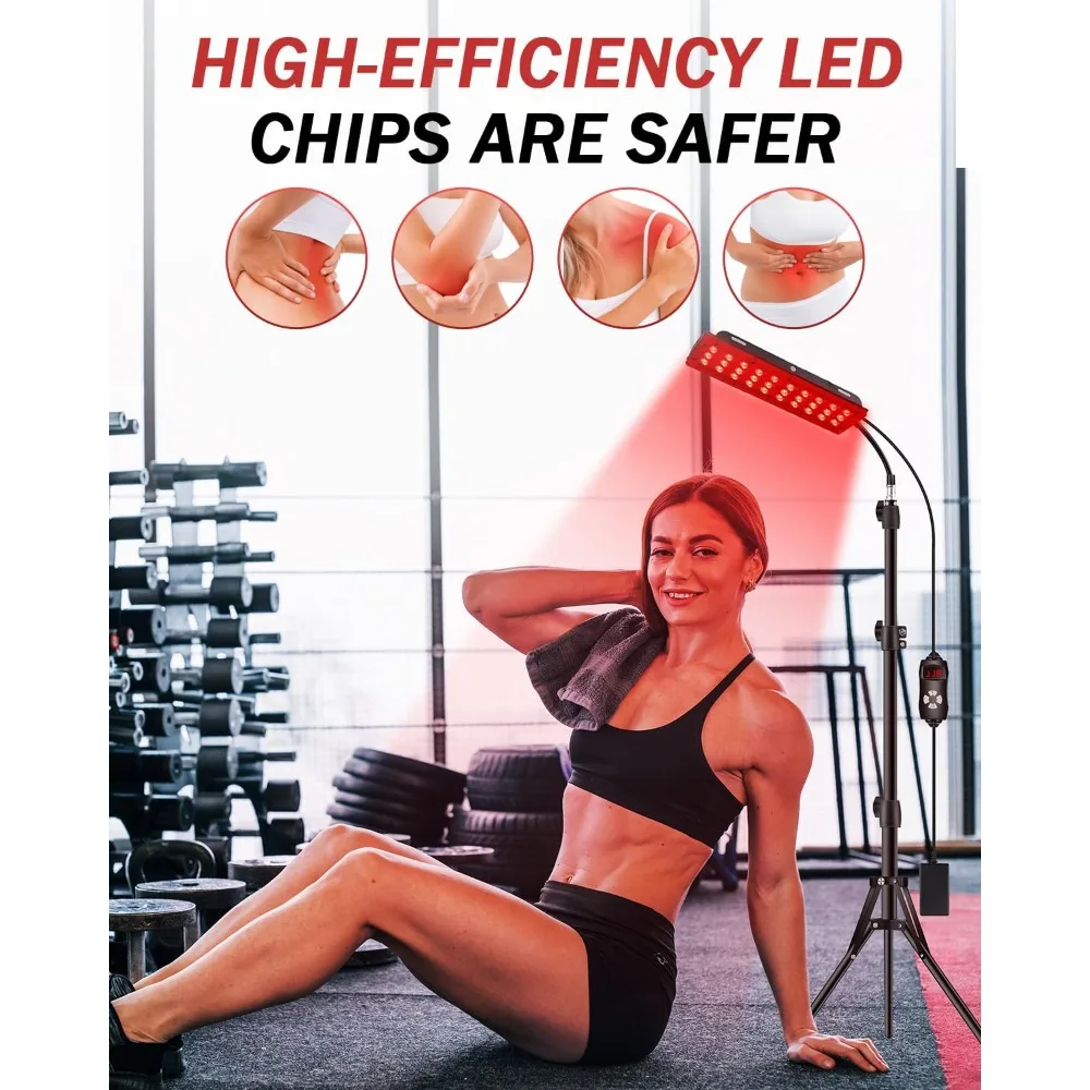 Lampa do terapii światłem czerwonym ze statywem, 660nm światło czerwone i 850nm blisko podczerwone światło, urządzenie do terapii światłem do użytku domowego na całe ciało, również do oczu.