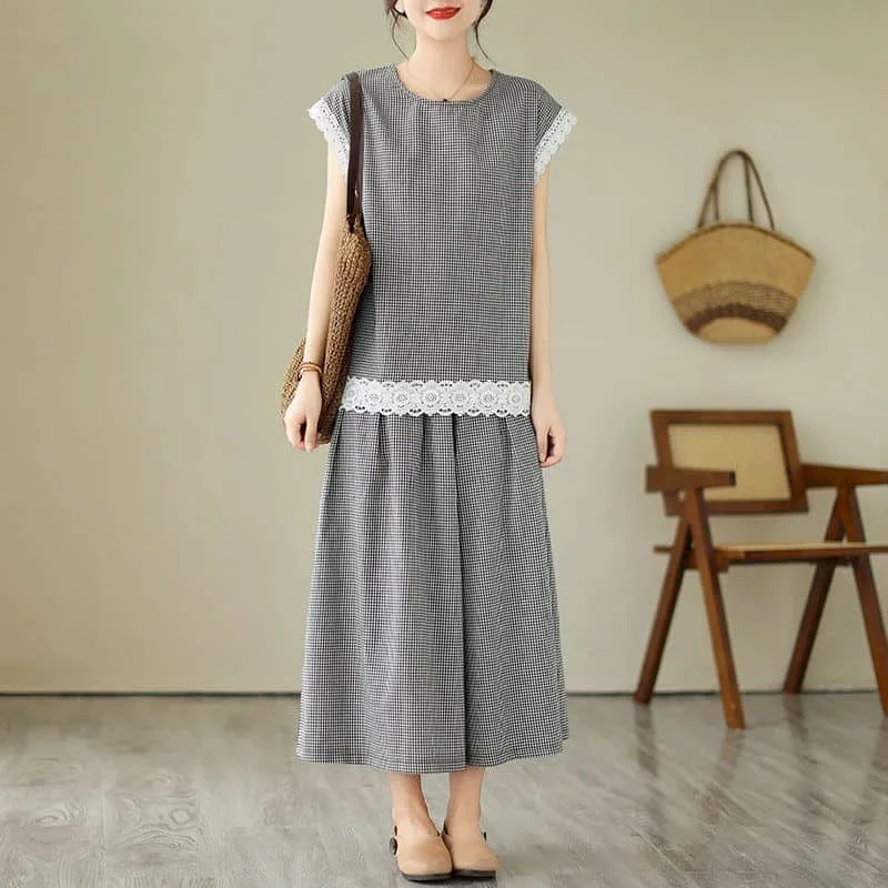 

Pants Sets Casual Loose Cotton Linen Sleeveless O-neck Tops and Basic Wide Leg Pants Korean Fashion Two Piece Sets Women Outfits