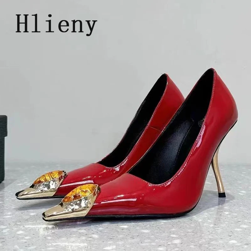 Hlieny Street Style Design Inlay Diamonds Woman Pumps Elegant Sexy Strange Thin Heels Pointed Toe Banquet Prom Slingbacks Shoes