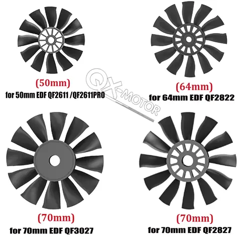 QX-MOTOR 12Blades CW CCW 70mm 64mm 50mm Fan Blade for EDF Handheld Violent Fan Multirotor Helicopter Fixed-Wing Drone Parts