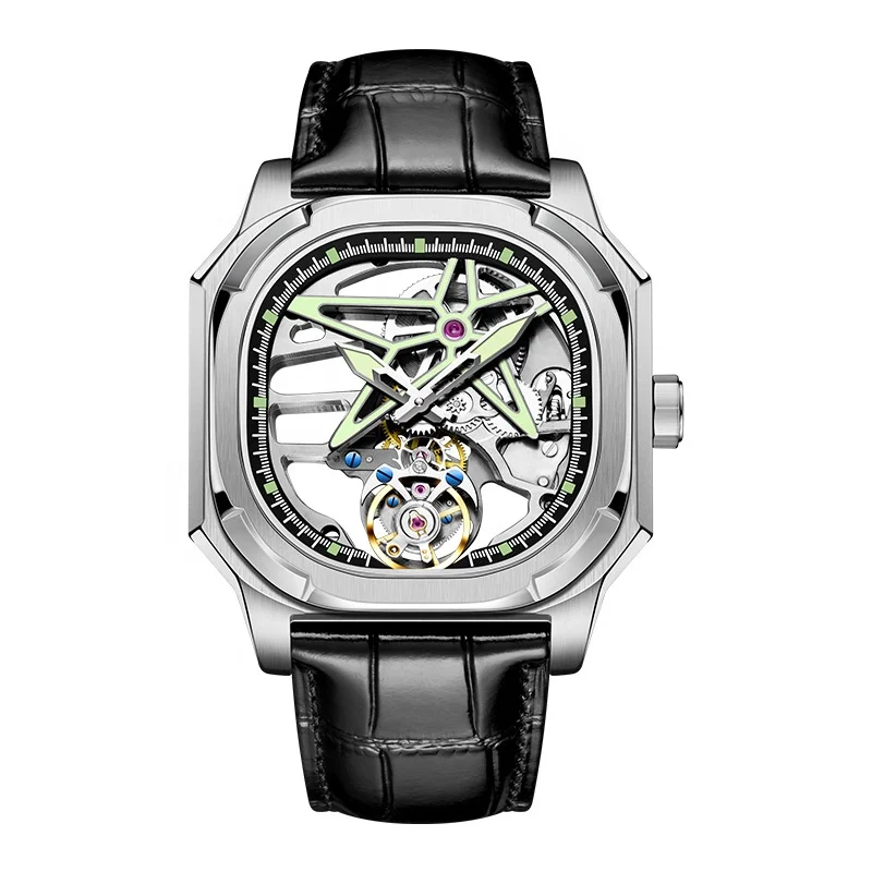 

Aesop Luxury Genuine Chinese Tourbillon Skeleton Mechanical Business Elegant Leather Watch Men