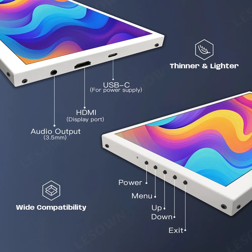 LESOWN Portable Monitors 10 inch Touchscreen HDMI Wide HD IPS 1024x600 10.1