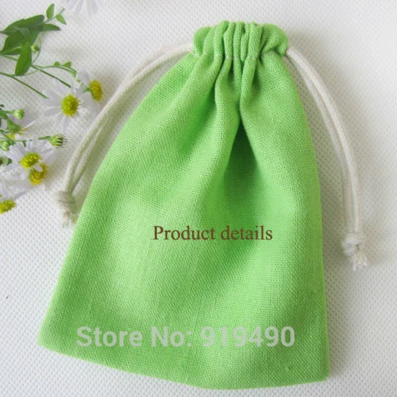 50PCS Linen Cotton Drawstring Bags Jewelry Cosmetic Makeup Packages Line Gift Pouches Christmas Wedding Candy Sachet Print Logo