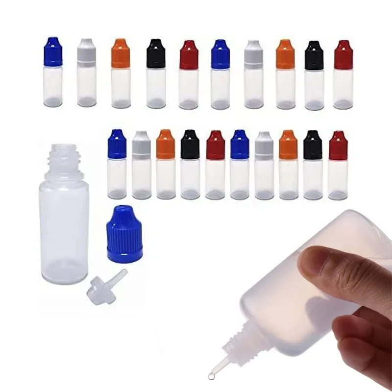 

30pcs 3ml-120ml Empty Plastic Thin Tip Droppers Squeeze Bottles Eye Liquid Dropper Container W/ Color CRC Cap with Free Funnels