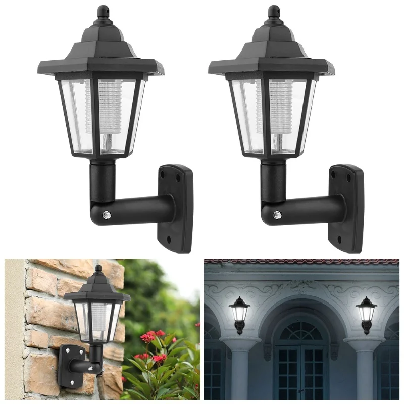 2個のソーラーウォールライト、中庭センサー、六角形ウォールランプ、LED装飾、自動