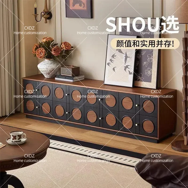Retro Floor to Ceiling TV Cabinet Living Room Storage Locker Integrated Media Console Home Furniture with Advanced Sense
