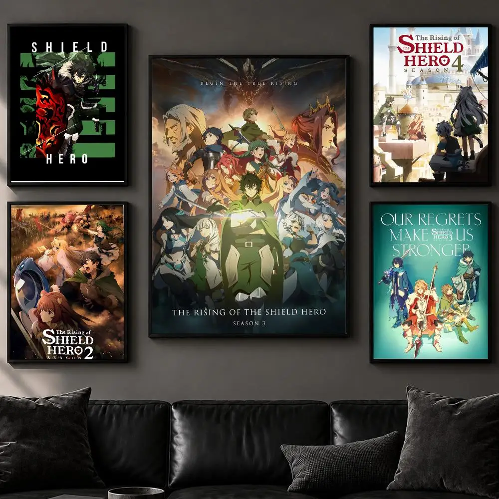 Anime T-The Rising of the Shield HeroS Poster Art  Self-Adhesive No Glue Residue Wall Decor for Bedroom Living Room