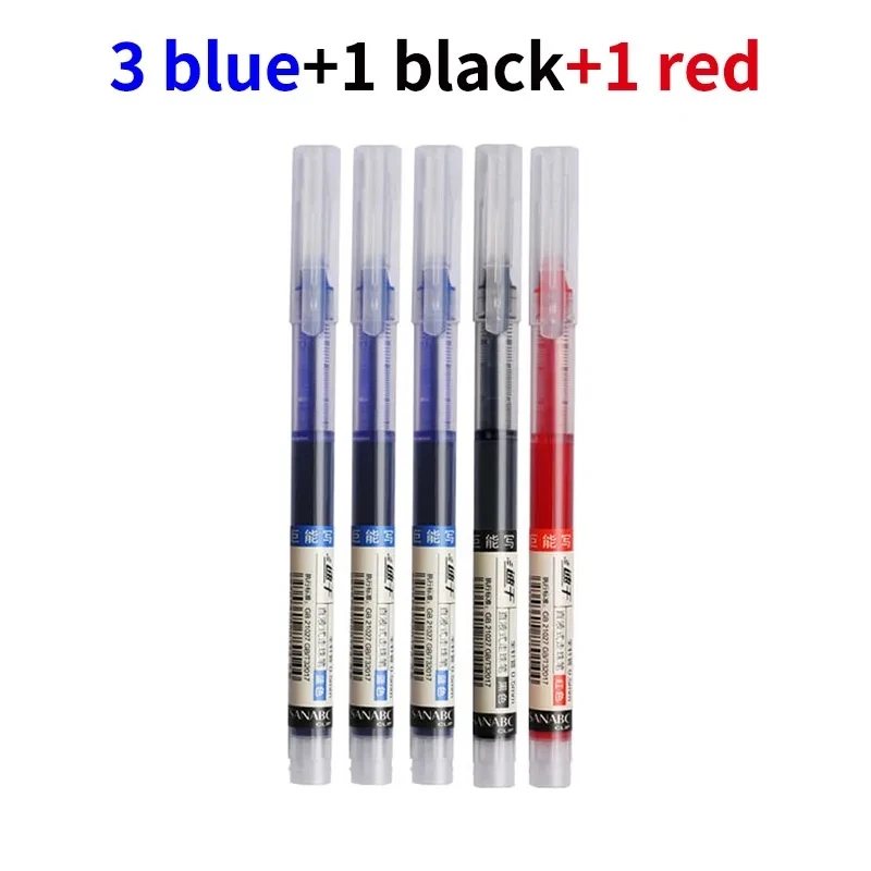 3-5 stuks rechte vloeibare gelpen sneldrogend, grote capaciteit 0,5 mm zwart blauwe inkt voor schrijven school kantoorbenodigdheden