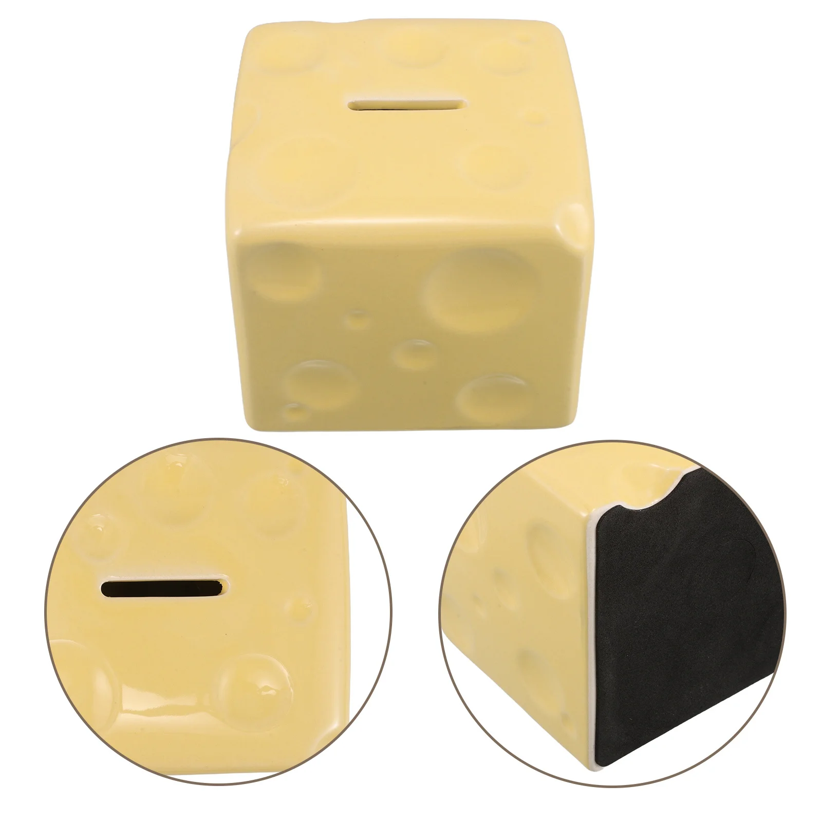 

Ceramic Cheese Piggy Bank Adult Coin Bank No Bottom Plug Break to Jar Travel Fund Emergency Cash Budget Money