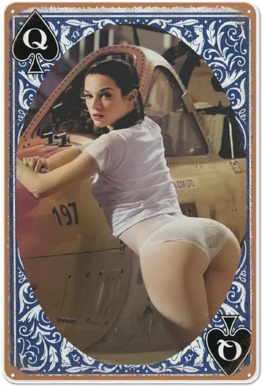 Bomber Girl Queen of Spades Playing Card Pinup Poster,Sexy Wall Art,Vintage Garage Metal Sign for Man Cave Bar Tools Decor Art,