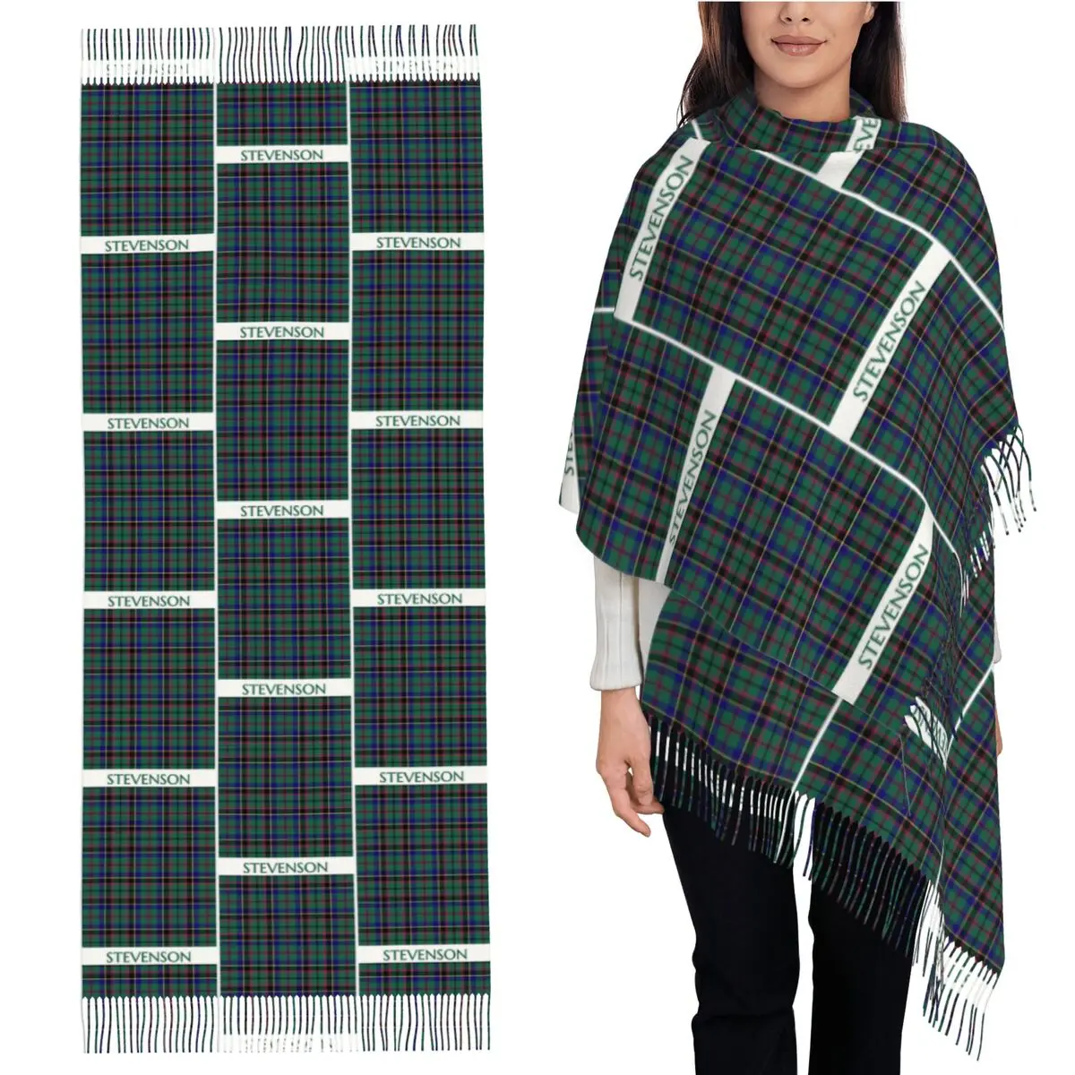 

Шарф в клетку Стивенсон в клетку тартан, шарфы с кисточками для женщин, мягкие теплые шали и накидки, длинная осенне-зимняя шаль