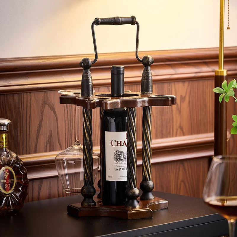 Solid Wood Wine Rack  Retro Tabletop Wine Bottle Holder Living Room Bar Wine Glasses Display Rack Home Creative Decoration Gifts