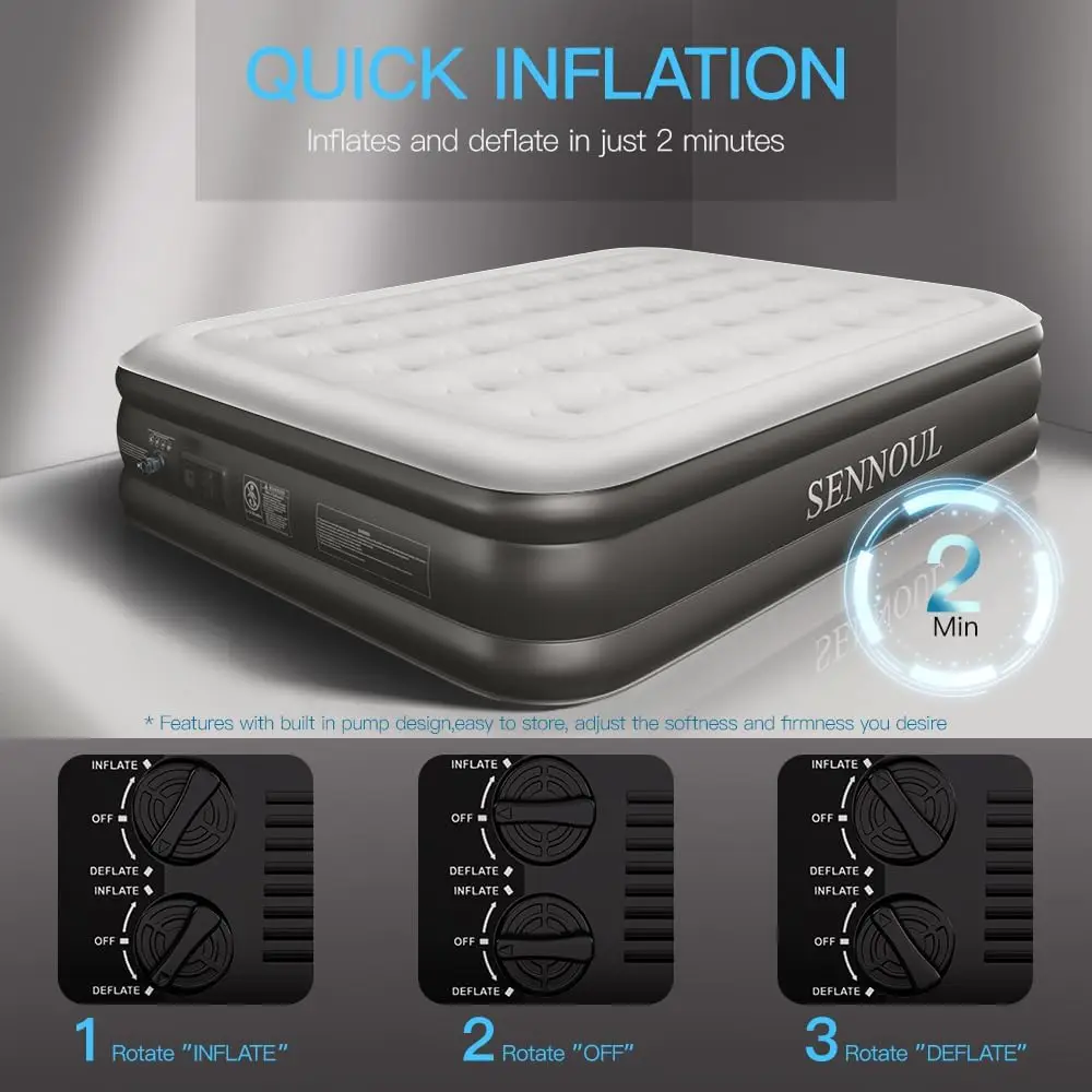 Air Mattress Queen With Built In Pump - Upgraded Blow Up Bed,2 Mins Quick Self Inflatable And Deflate, 18