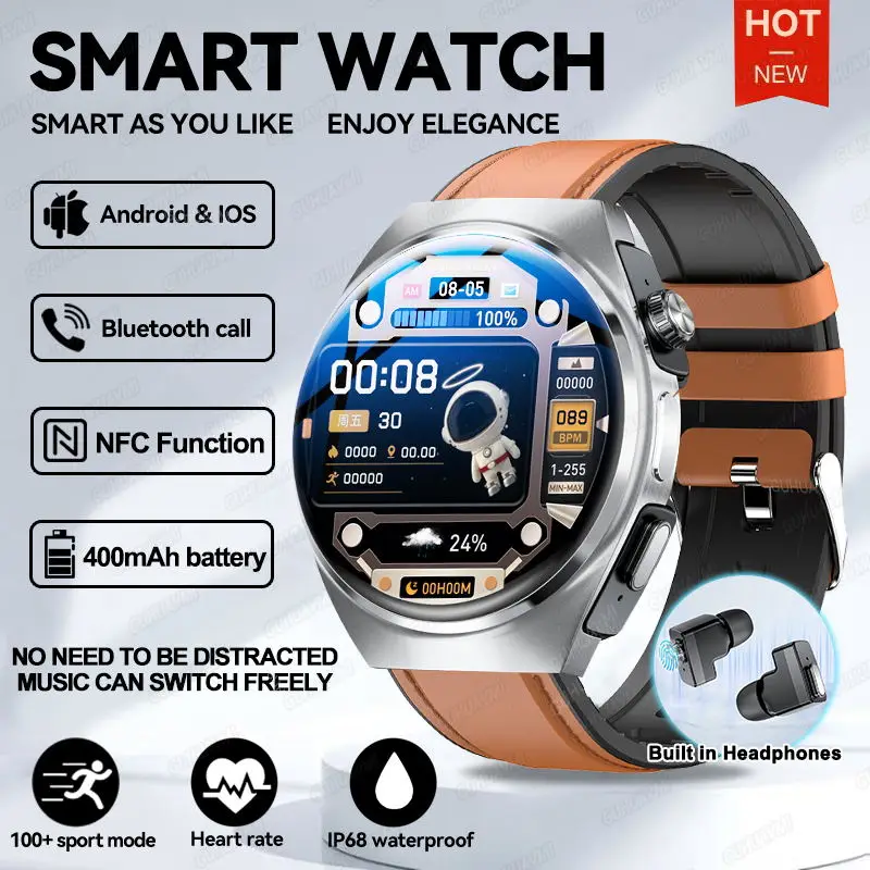 2024New For HUAWEI Smart Watch With Earbuds TWS Bluetooth 2 in 1 Earphone Heart Rate Blood Pressure Monitoring Sports Smartwatch