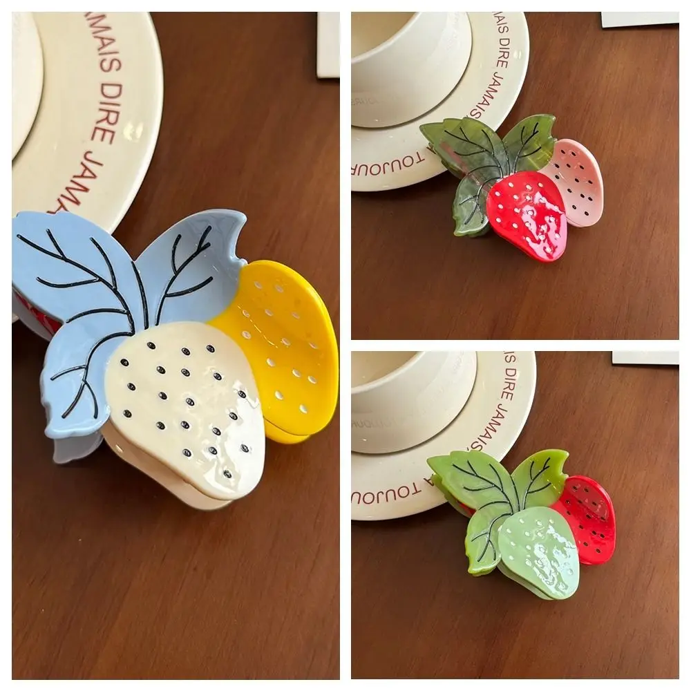 헤어핀 달콤한 딸기 아세테이트 헤어 클립 섬세하고 귀여운 과일 아세테이트 클로 클립 헤어 클립 포니테일 샤크 클립 데일리